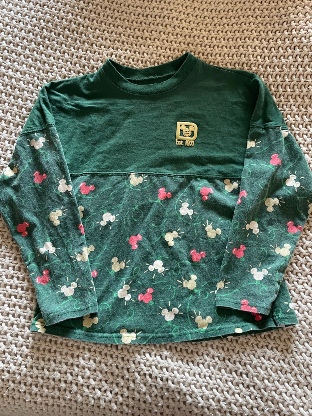Disney Parks kids holiday Green Christmas Lights spirit jersey XL